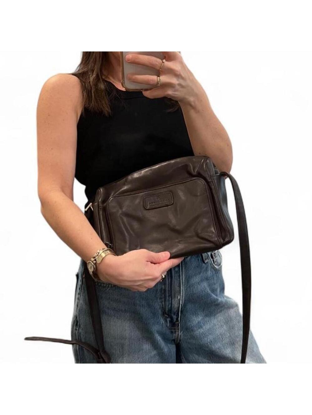 Vintage Liz Claiborne Brown Leather Crossbody Shoulder Bag Y2K